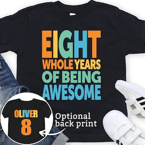 8th Birthday Shirt, Boy Eighth Birthday Shirt, Personalized 8 Years of Awesome, 8th Birthday Shirt for Boy, Custom Retro Boys TShirt, 2099