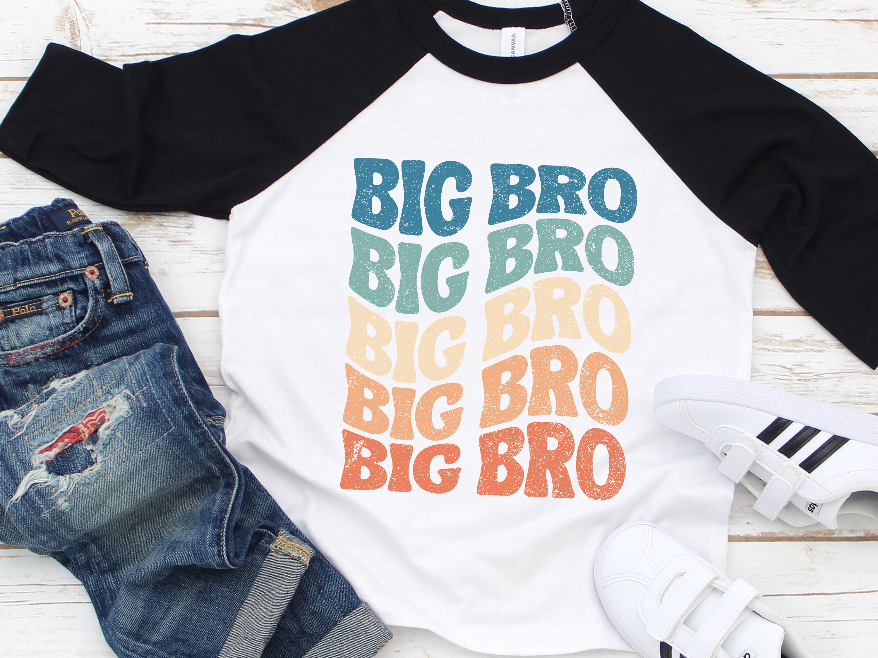 Discover Big Brother Shirt, Big Bro T-Shirt, New Big Brother Tee, Boys Toddler Raglan, Wavy Retro Vintage Boy T-Shirt, New Baby Announcement, 1093