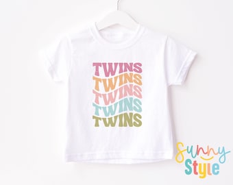 Twin Girls Retro T-Shirt: Wavy Vintage Style - 1105