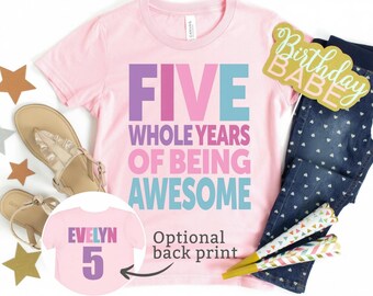 5th Birthday Shirt for Girl: Personalized Fifth Birthday Party Tee - 2094
