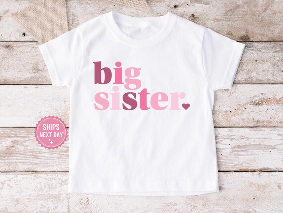 Big Sister T-Shirt: Pink Modern Toddler Tee, New Baby Announcement - 1178