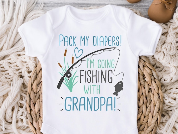 Grandson Fishing Tee: Cute Kids Shirt Pack My Diapers Going with Grandpa - 1034