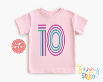 10th Birthday Girl Shirt: Retro Colors Party Tee - 4077