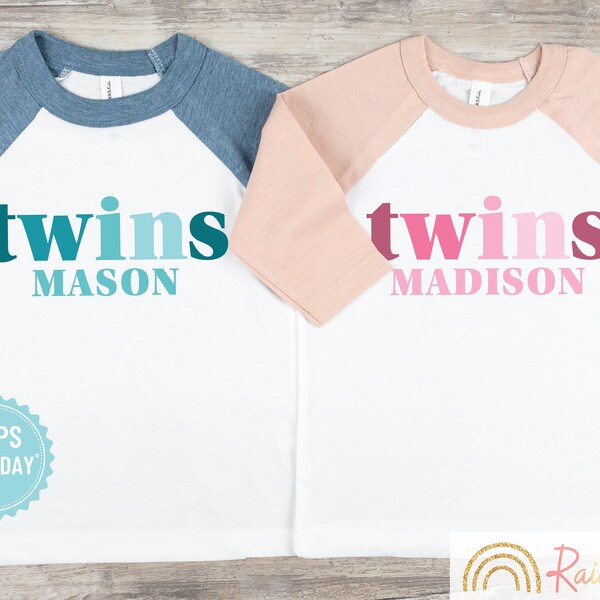 Toddler Twins Shirts, Personalized Twin T-Shirts, MInimalist Design, Newborn Twin Baby Bodysuits, Twin Brothers Shirts, Boy Girl, 1183