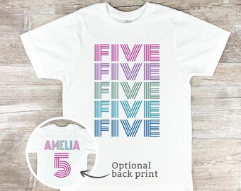 Girls 5th Birthday Shirt: Retro Personalized Fifth Party Tee - 2072