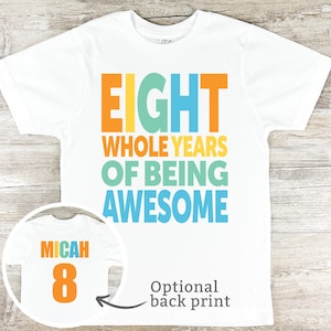8th Birthday Shirt, Boy Eighth Birthday Shirt, Personalized 8 Years of Awesome, 8th Birthday Shirt for Boy, Custom Retro Boys TShirt, 2099