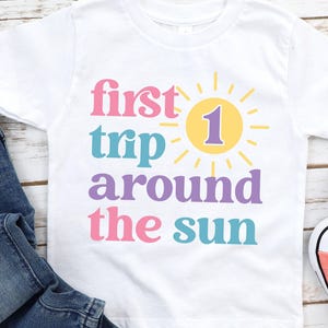 1st Birthday Shirt for Girl, First Trip Around the Sun Birthday, First Birthday Party Shirt, Birthday Girl Pastel Colors, Cute Design, 1086