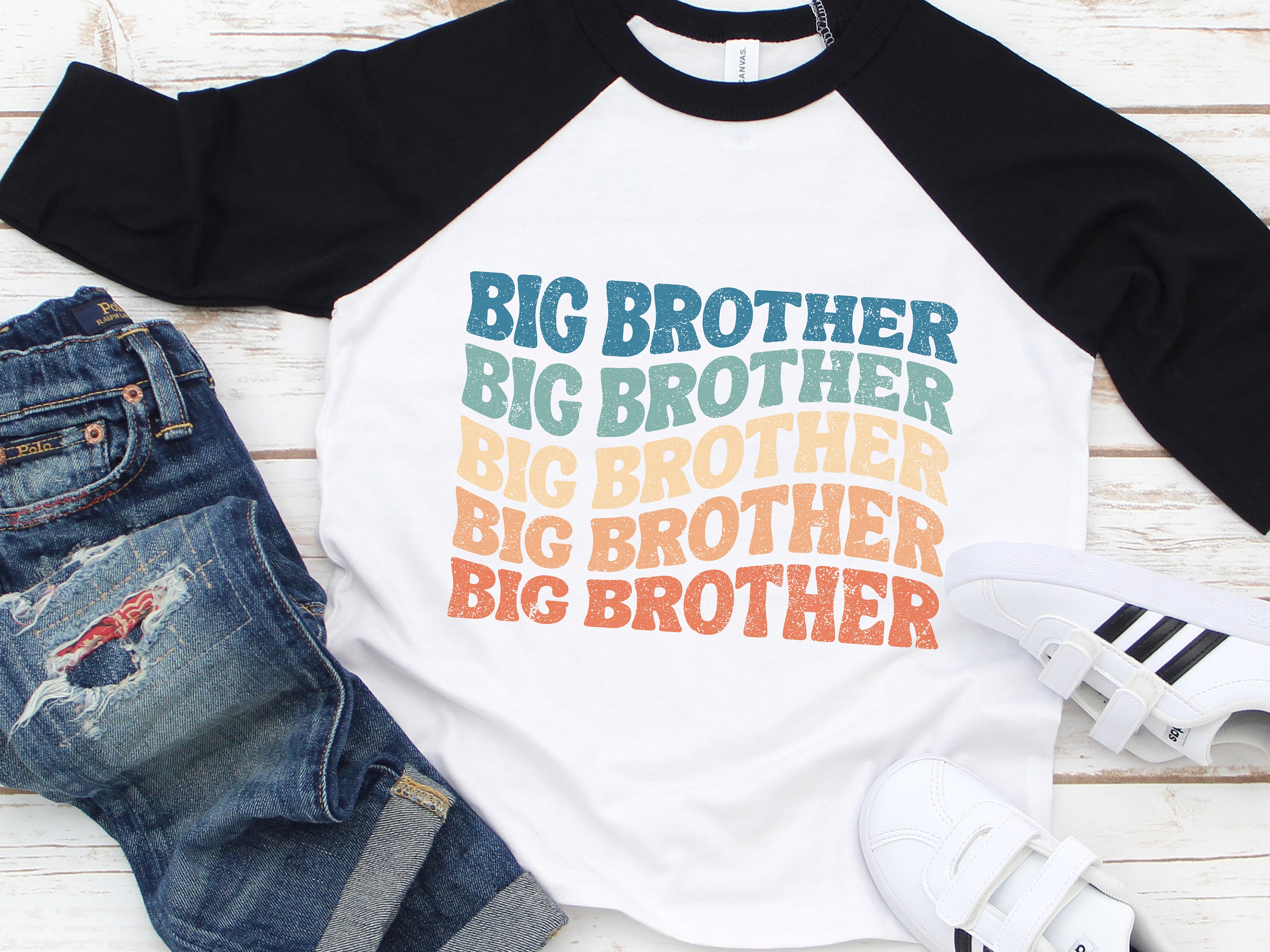 Discover Big Brother Shirt, New Big Brother Toddler Raglan, Wavy Retro Vintage Boy T-Shirt, Distressed Youth Boys Shirt, 1089