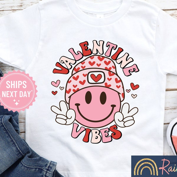 Valentine Vibes Girls Valentine Shirt, Retro Valentines Day TShirt, Toddler Girl Valentine Tee, Youth Tween Valentine Party Shirt, 1098