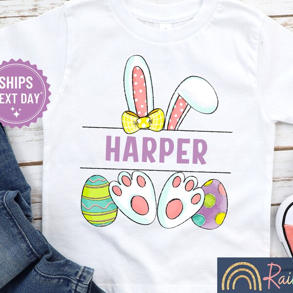 Personalized Easter Shirt for Kids, Girls Easter Bunny Tee, Baby Girl Easter Onesie®, Toddler Easter Egg Hunt, Matching Shirts Sisters 1102