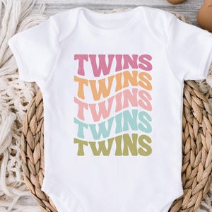 Twin Onesies®, Girl Twins Bodysuits, Newborn Twins Gift for Girls, Baby Girl Twins, Twin Sisters Shirts, Wavy Retro Vintage T-Shirt, 1105