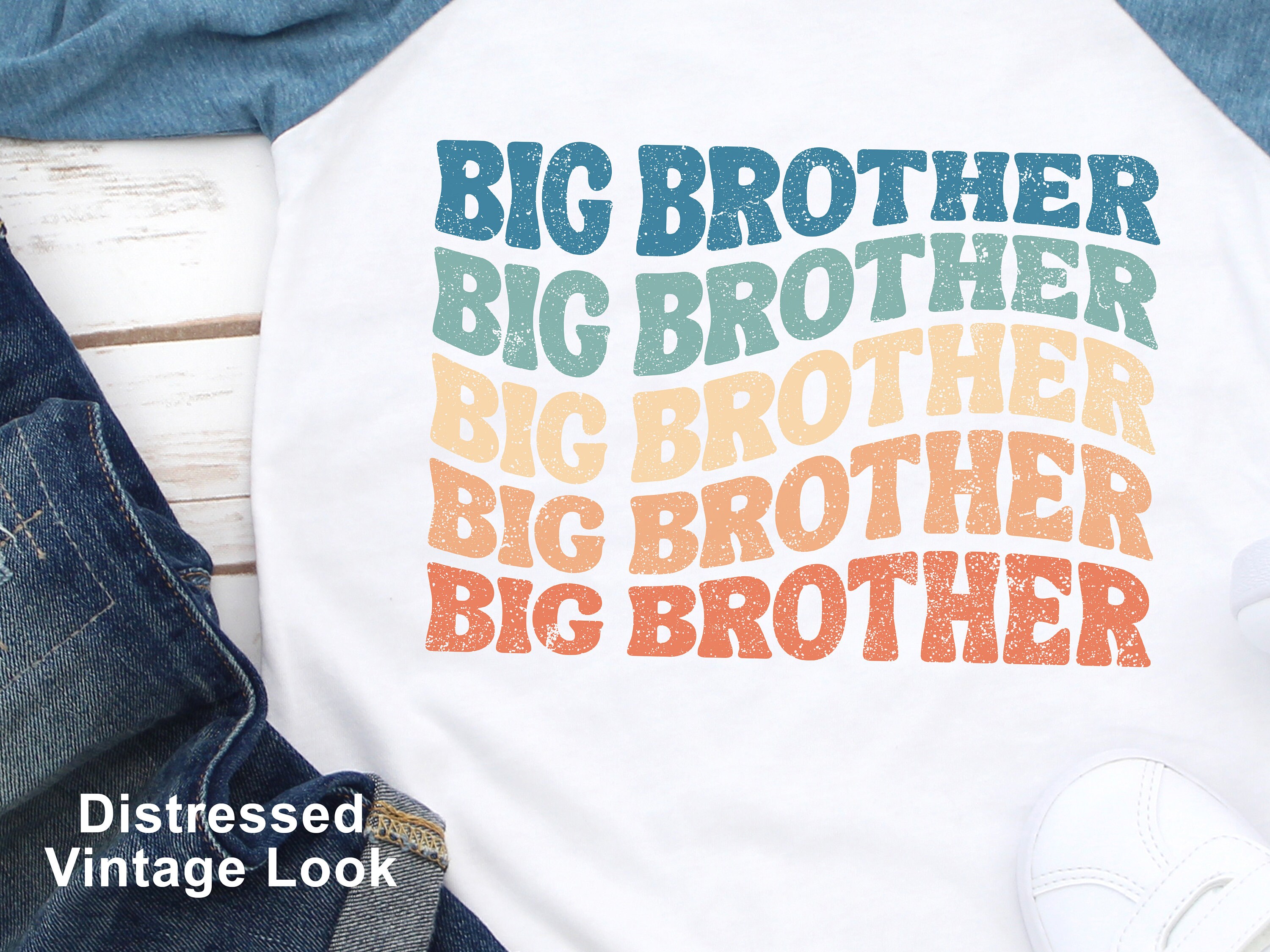 Discover Big Brother Shirt, New Big Brother Toddler Raglan, Wavy Retro Vintage Boy T-Shirt, Distressed Youth Boys Shirt, 1089