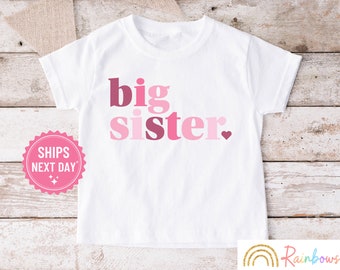 Big Sister TShirt, Big Sis T-Shirt, New Big Sister Tee, Pink Modern Design, Minimalist Toddler Girl T-Shirt, New Baby Announcement, 1178