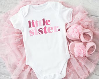 Little Sister Onesie: Pink Baby Girl Announcement Bodysuit - 1188