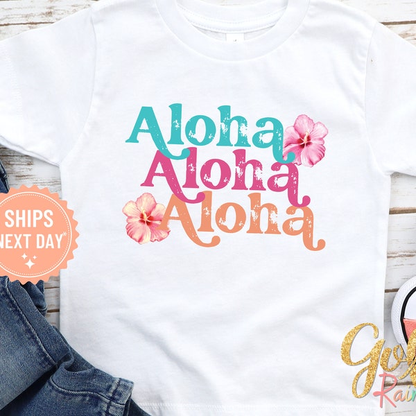 Girls Hawaiian Shirt, Kids Luau Party Shirt, Girls Beach T-Shirt, Hawaiian Vacation, Toddler Girl Tropical Shirt, Summer Tee for girl 1063