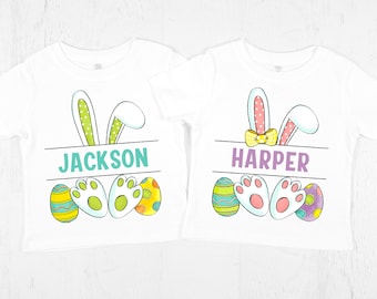 Personalized Easter Shirts | Matching Easter Bunny Brother Sister T-Shirts | Kids Egg Hunt Shirts