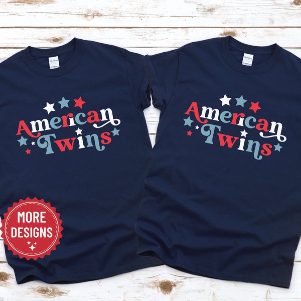 American Twins Shirts, 4th of July Twin Shirts, Toddler Twins, Adult Twins T-Shirts, American Patriotic Shirts, Boy Girl Twins, 2083