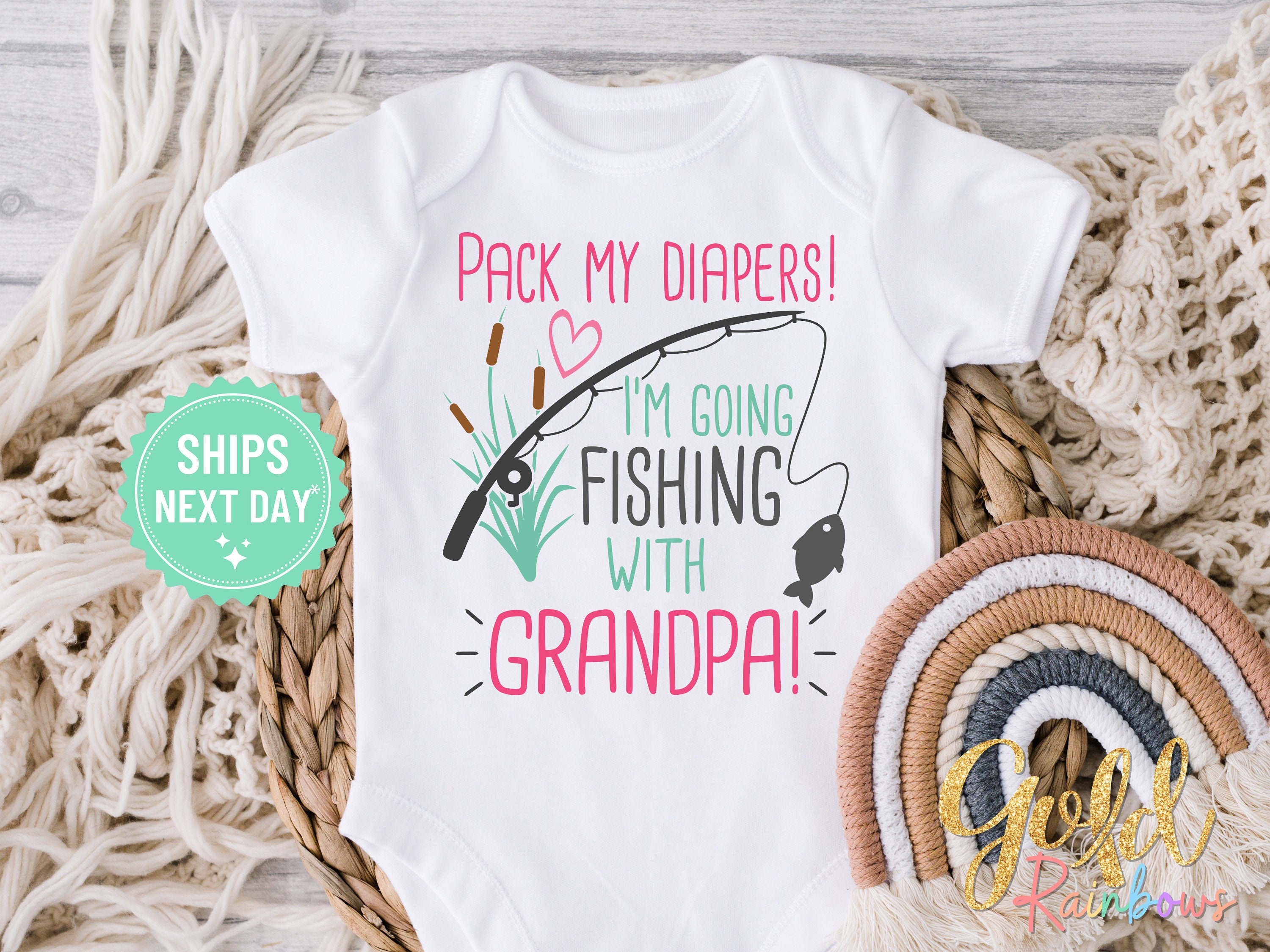 Going Fishing With Grandpa Girls Onesie®, Grandpas Fishing Girl Shirt,  Granddaughter Fishing Tee, Granddaughter Baby Shower Gift, 1033 