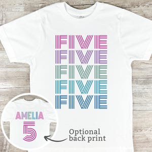 5th Birthday Shirt for Girl, Custom Girls Fifth Birthday Party T-Shirt, Pink Retro Personalized Birthday Party T-Shirt, 2072