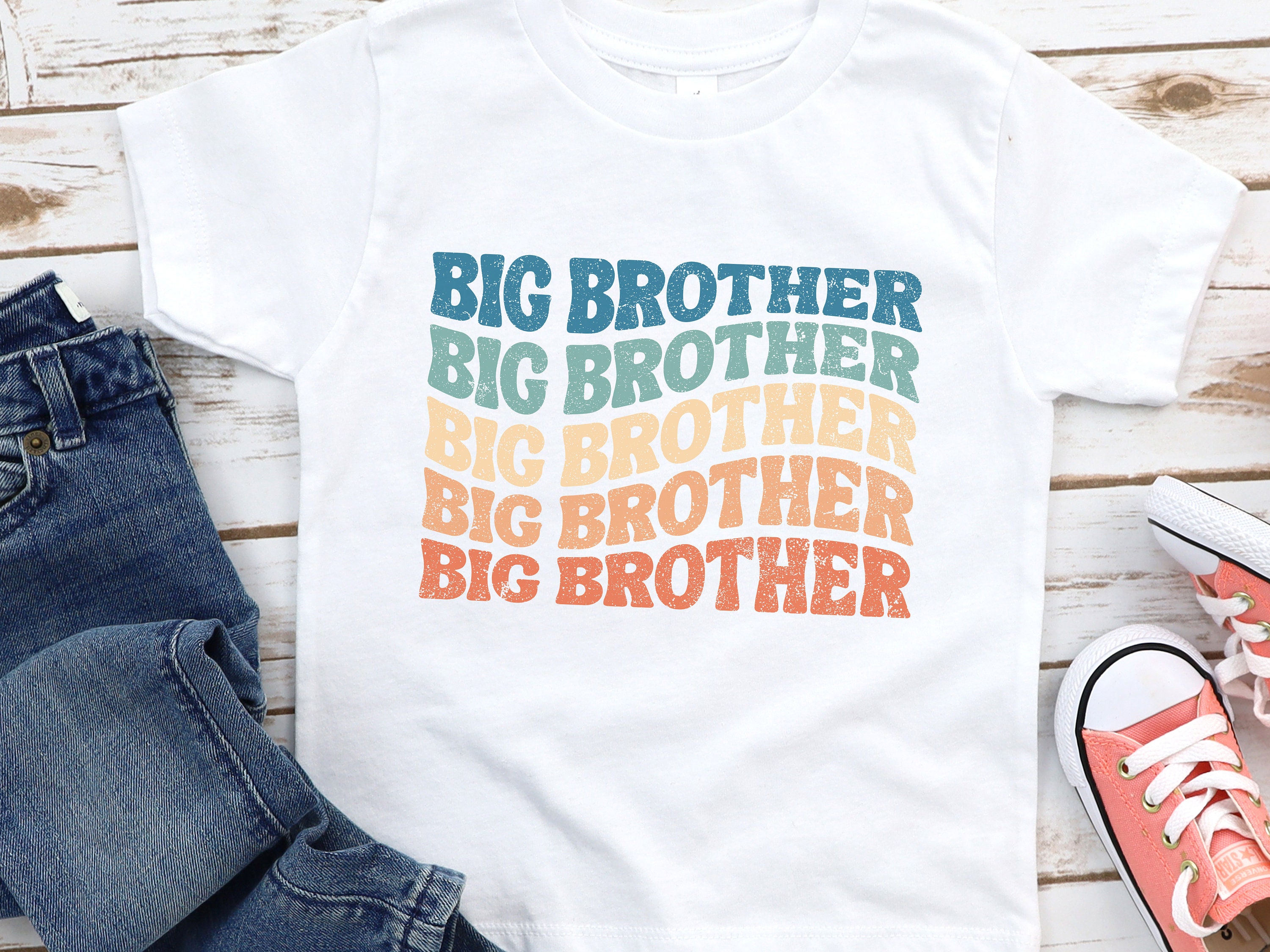 Discover Big Brother Shirt, New Big Brother Toddler Raglan, Wavy Retro Vintage Boy T-Shirt, Distressed Youth Boys Shirt, 1089