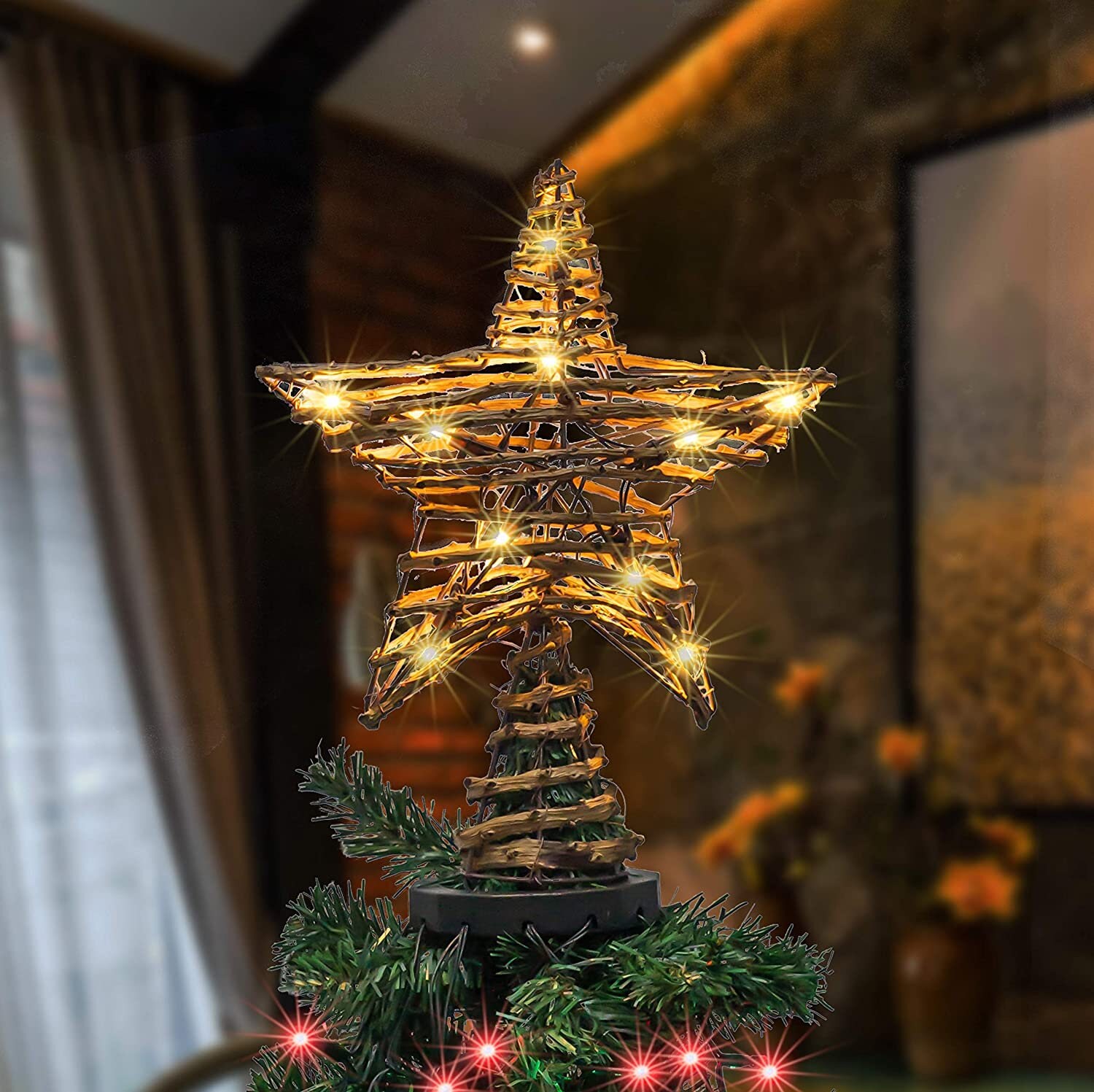 Lighted Rattan Christmas Tree Topper Christmas Tree Star Etsy