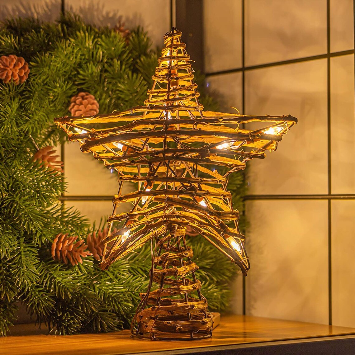 Lighted Rattan Christmas Tree Topper Christmas Tree Star Etsy