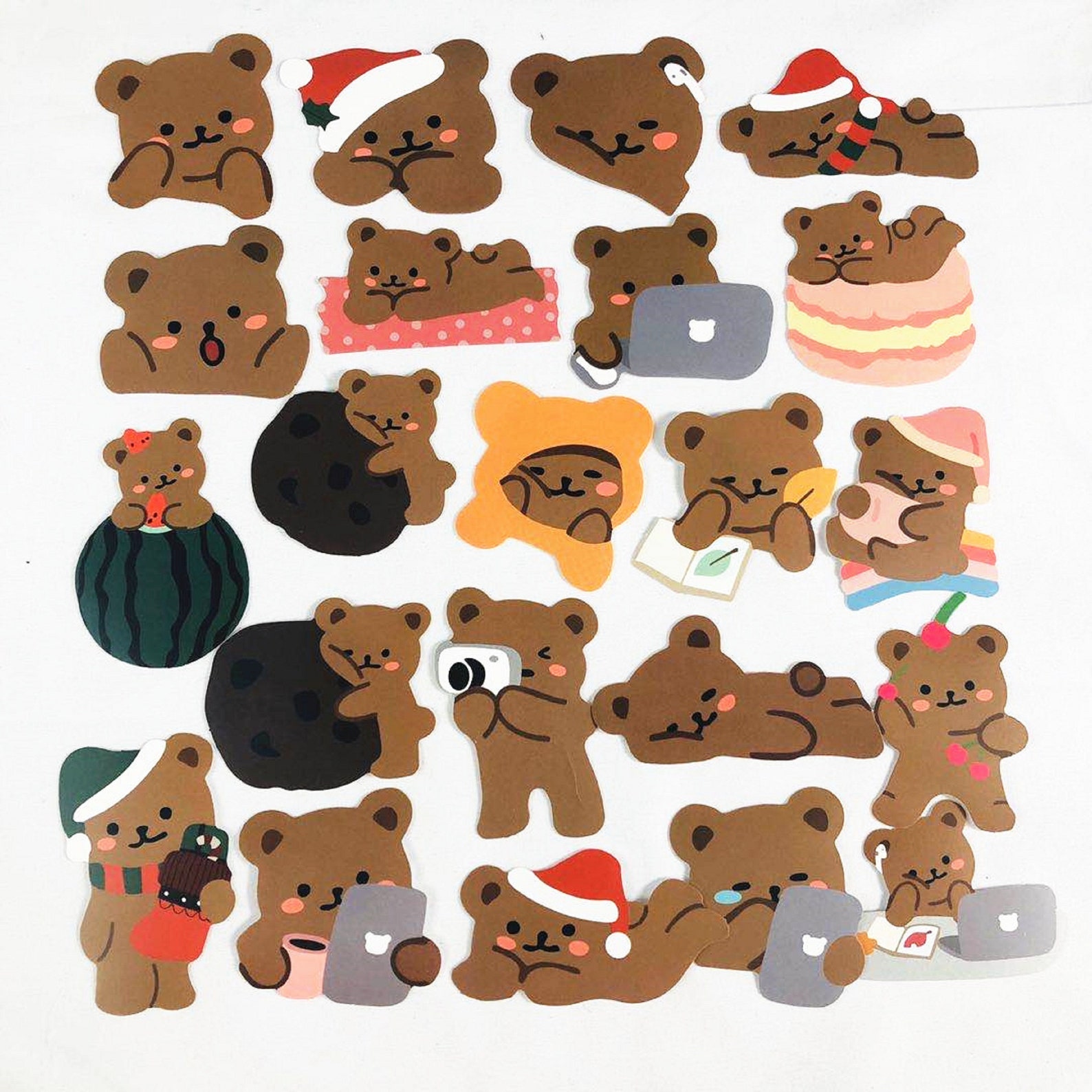 60 Pcs Cute Teddy Bear Kawaii Stickers | Etsy