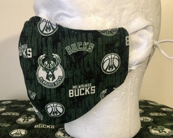 Milwaukee Bucks Contoured Cotton Face Mask | Metal Nose Wire | Adjustable Ear Elastic | Kids Mask | Adult Mask