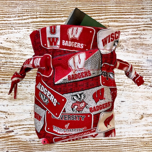 Wisconsin Badgers Gift Bag | Reusable Drawstring Pouch | Handmade Novelty Gift | Cute Crystal Pouch | Jewelry Sack | Alumni Present