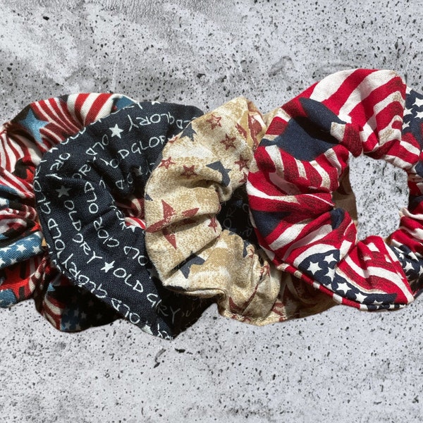 American Flag Hair Scrunchies | Old Glory Gift | Pony Tail Holder | Hair Ties | Bracelet | Novelty Gift | Independace Day Accessory