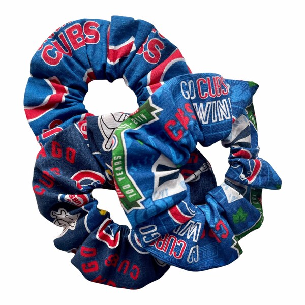 Chicago Cubs Hair Scrunchies | Hair Ties | Pony Tail Holder | Bracelet | Cubby Bear Novelty Gift | Messy Bun Hairstyles