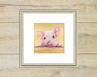 ORIGINAL ~ Animal portrait pig, in passpartout, pastel, hand-painted, original by the artist, unique, vegan art, animal love, farm