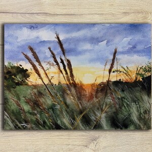 A6 Postkarte Sonnenuntergang ~ Landschaft Aquarell ~ Grusskarte Kunstpostkarte Malerei Print Geburtstagskarte Sunset