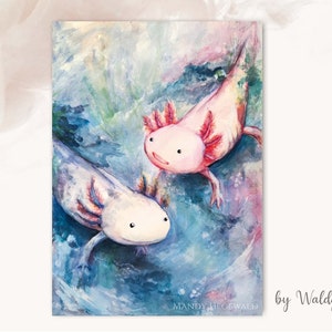A6 Postkarte Axolotl~ Niedliches Aquarell Porträt~ Grusskarte zum Verschenken Geburtstagskarte Asiatisch Tiere Meerestiere Unterwasser