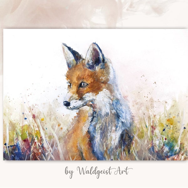 A6 Postkarte Fuchs~ Niedliches Aquarell Porträt~ Grusskarte zum Verschenken Geburtstagskarte Heimat Tiere Füchse Natur