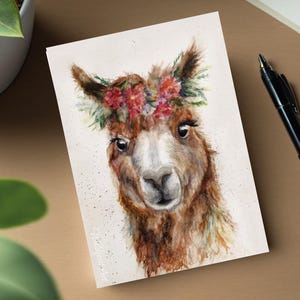 A6 Postcard Alpacca~ Cute Watercolor Portrait~ Greeting Card to Give as a Gift Birthday Card Asian Animals Alpacka Lama
