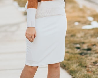 Ivory Pencil Skirt - Classic Style - Stretch Knit - Custom Lengths - Fits all shapes and sizes - Handmade