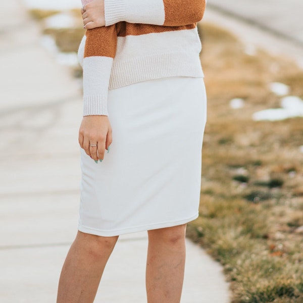 Ivory Pencil Skirt - Classic Style - Stretch Knit - Custom Lengths - Fits all shapes and sizes - Handmade