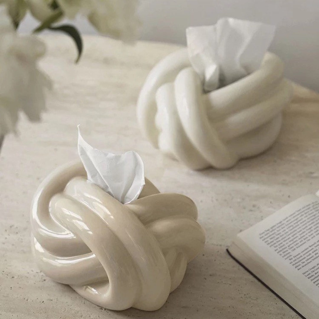 Twisted Knot Ceramic Tissue Holder Box. Living Room Shelf Etsy