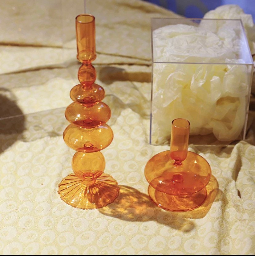 Groovy vintage style candle holder 70s style orange Etsy