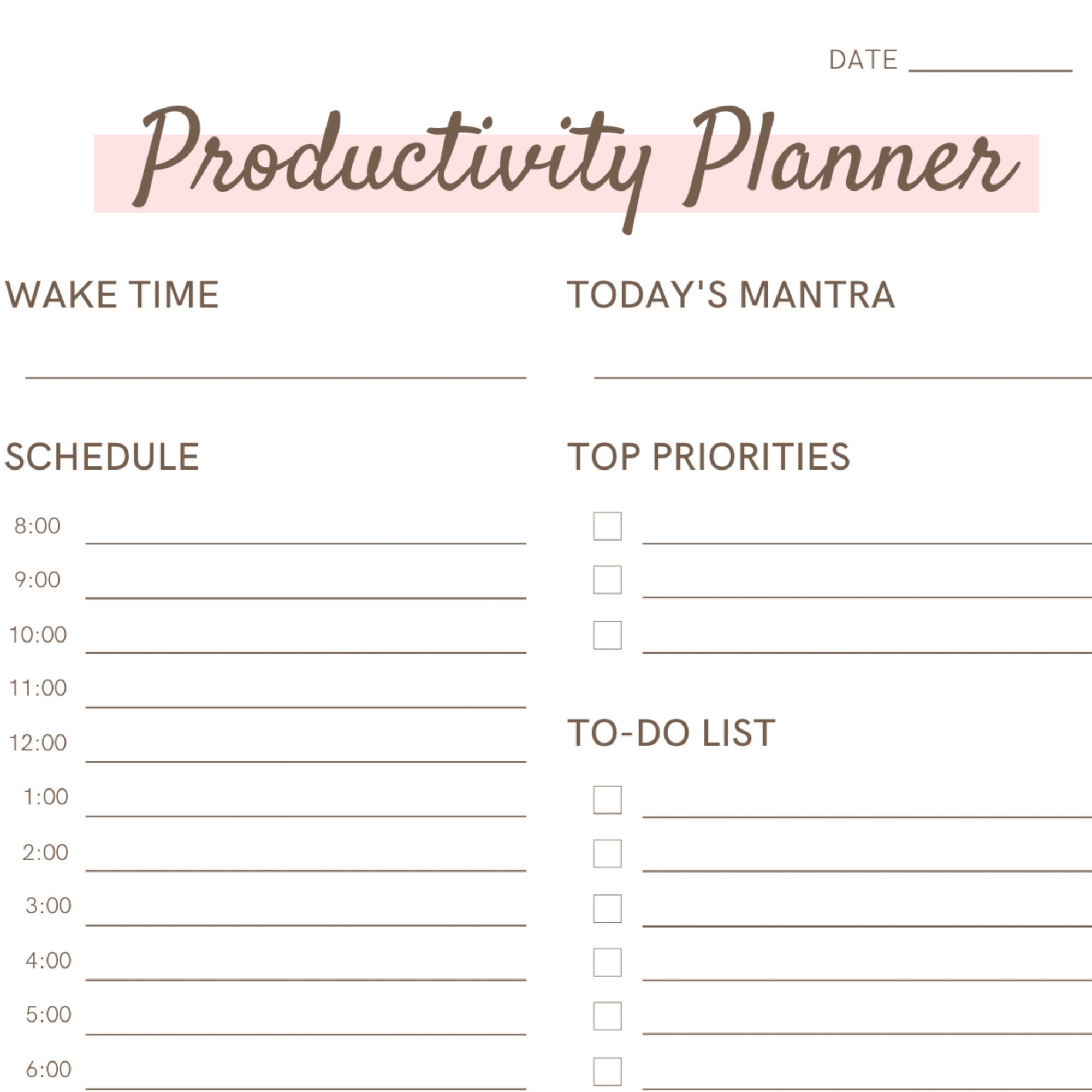 Productivity Planner, to Do List Printable, Digital Planner, Printable ...