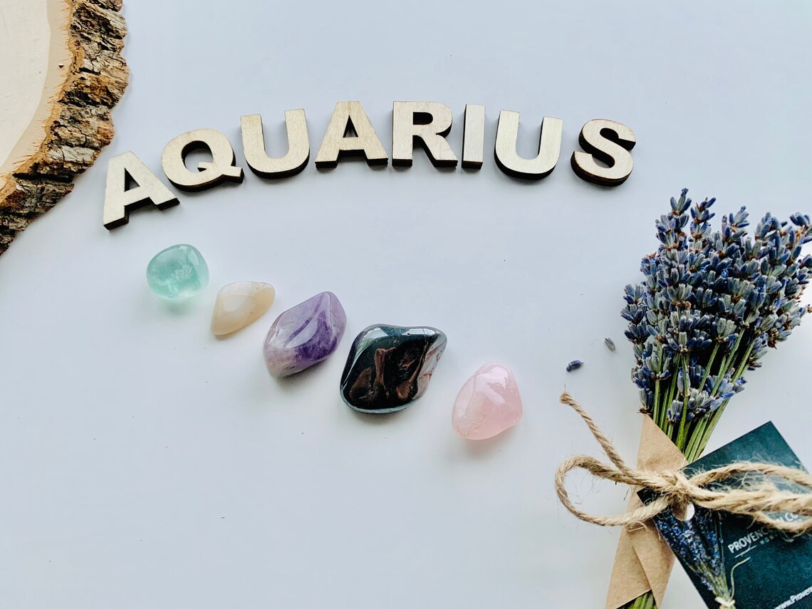 Aquarius healing crystals in a pouch/Aquarius zodiac Etsy