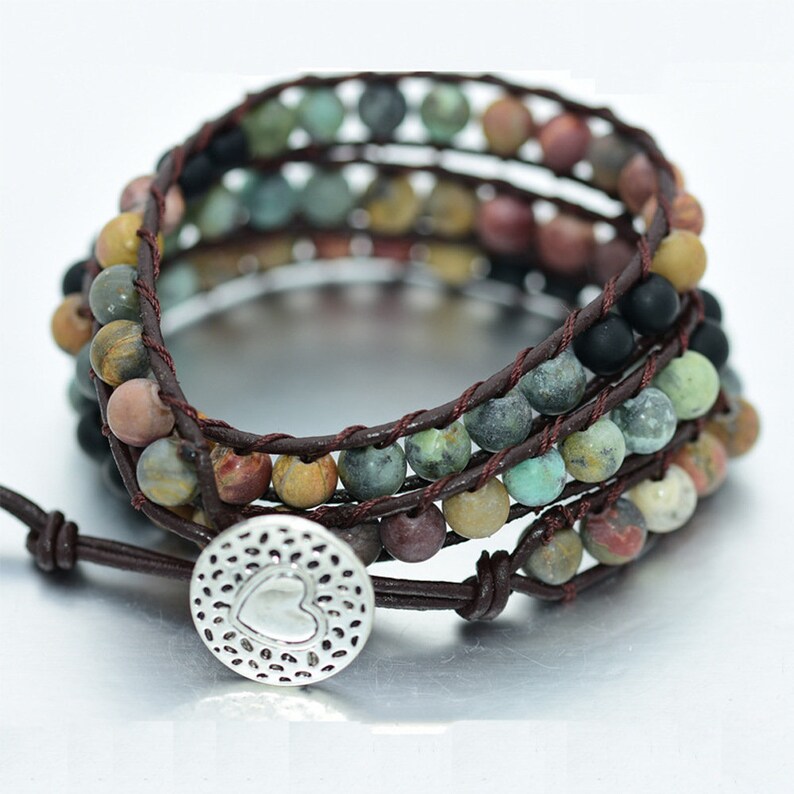Layered Chakra Beaded Leather Wrap Multi Stunning Boho Bracelet Friendship Bracelet
