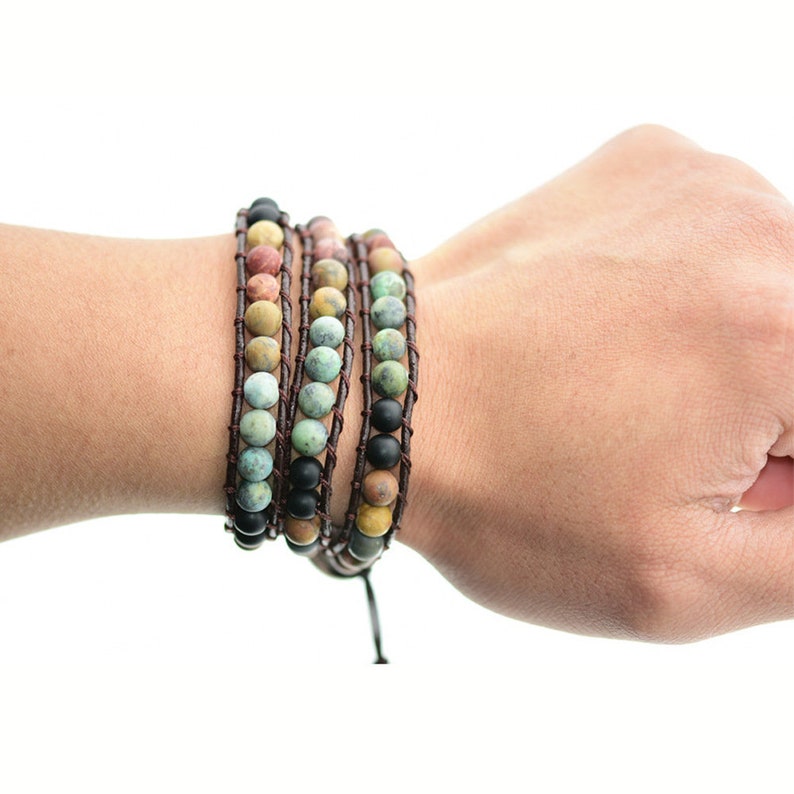 Layered Chakra Beaded Leather Wrap Multi Stunning Boho Bracelet Friendship Bracelet