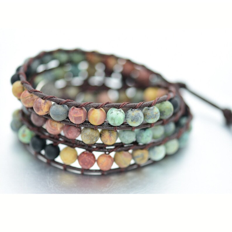 Layered Chakra Beaded Leather Wrap Multi Stunning Boho Bracelet Friendship Bracelet