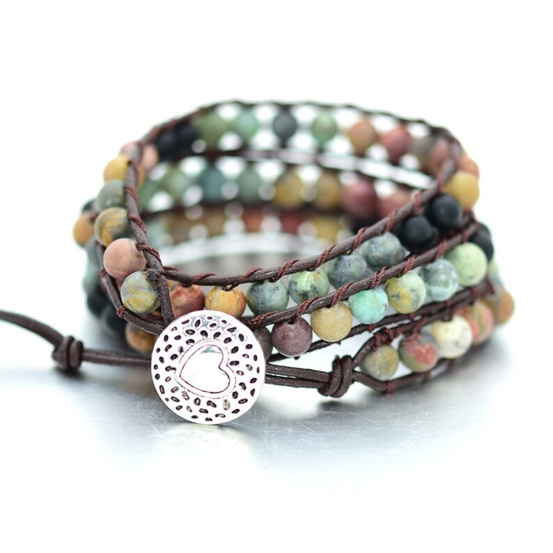 Layered Chakra Beaded Leather Wrap Multi Stunning Boho Bracelet Friendship Bracelet