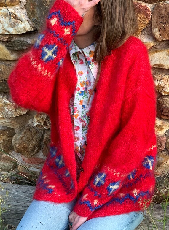 M/L Handmade Handmade Red Mohair Cardigan