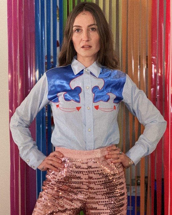Western cowboy cowboy blue satin XS/S