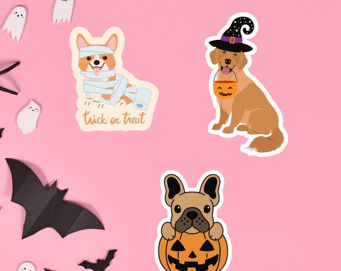 3 Pack Halloween Dog Stickers, Golden Retriever Sticker, Corgi Sticker, Fall Stickers