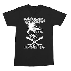 May include: Black t-shirt with a white skull and crossbones graphic. The text "WARSORE" and "INTENSE GRINDCORE" are printed in white.